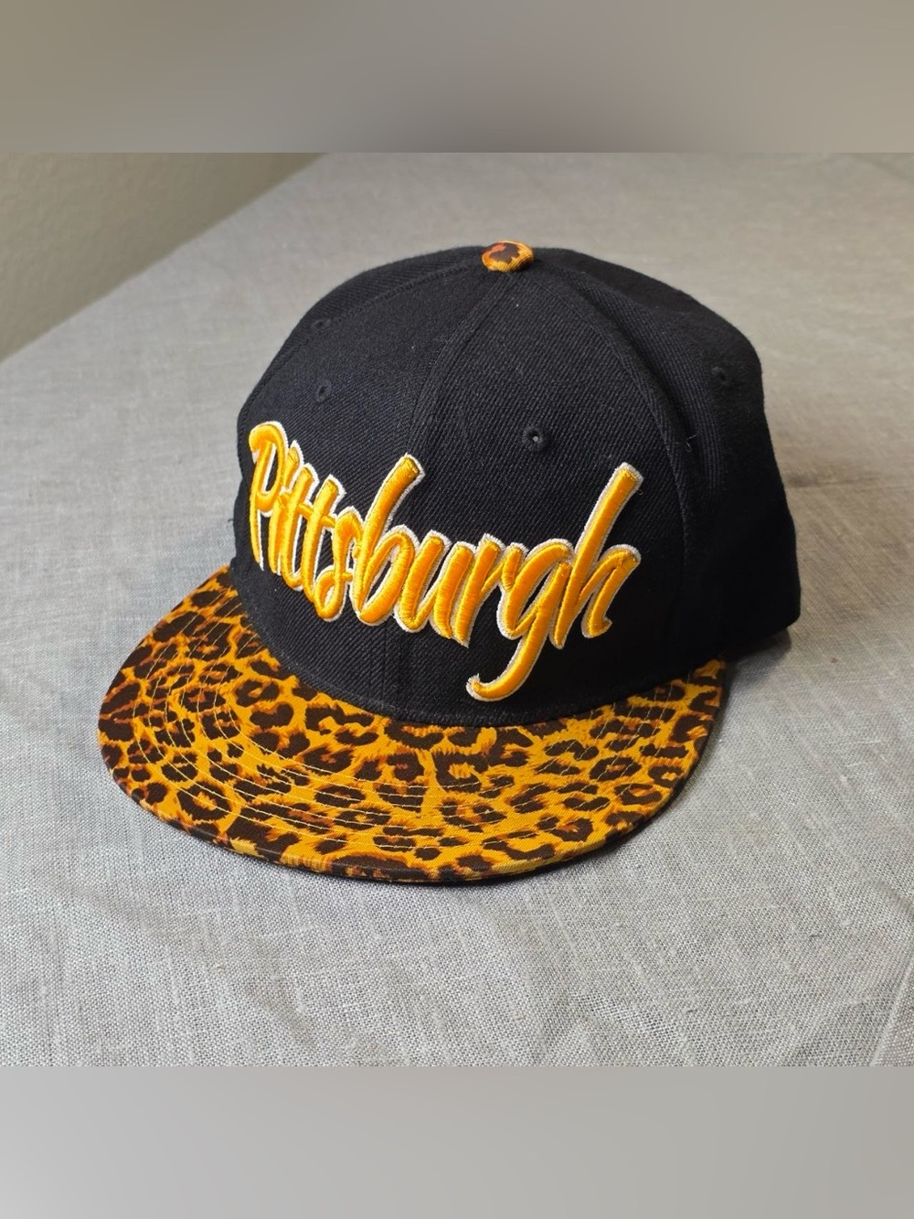 Pittsburgh Embroidered Leopard Print Snapback Hat City Hunter Baseball Cap